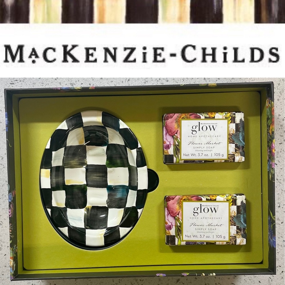 Mackenzie-Childs Courtly Check Soap Dish & Flower Market Bar Soap Set